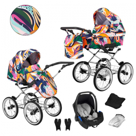 CARUCIOARE DE LA NASTERE CU SCOICA - Carucior ROMANTIC EXCLUSIVE 3IN1 -Rainbow