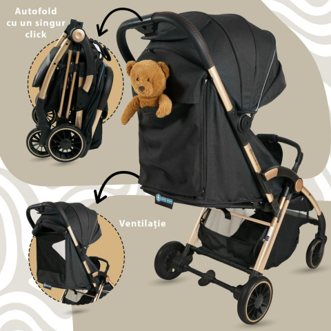 Carucior Sport AppeKids – Upp – Ultracompact, Pliere automata, De la nastere la 22kg - Jet Black [3]