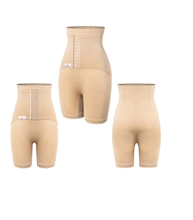 Colanti scurti modelatori cu centura abdominala postnatala integrata, WonderMom Bej marimea M [2]