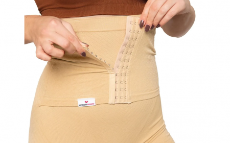 Colanti scurti modelatori cu centura abdominala postnatala integrata, WonderMom Bej marimea M [1]