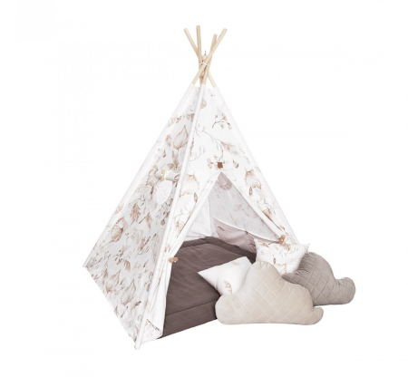 Cort de joaca Boho, saltea impermeabila inclusa, Indian Teepee din Bumbac, BabySteps [1]