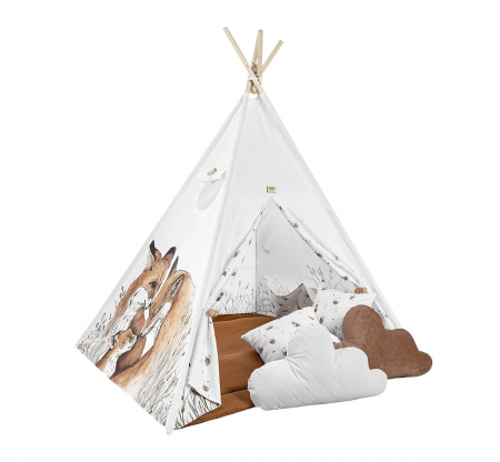 Corturi teepee - Cort de joaca Fox, saltea impermeabila inclusa, Indian Teepee din Bumbac, BabySteps