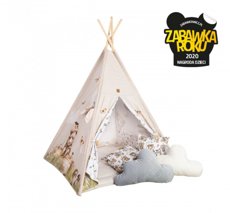 Corturi teepee - Cort de joaca Happy Bear, saltea impermeabila inclusa, Indian Teepee din Bumbac, BabySteps
