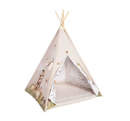 Cort de joaca Happy Bear, saltea impermeabila inclusa, Indian Teepee din Bumbac, BabySteps [2]