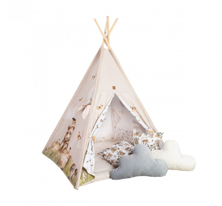 Cort de joaca Happy Bear, saltea impermeabila inclusa, Indian Teepee din Bumbac, BabySteps [1]