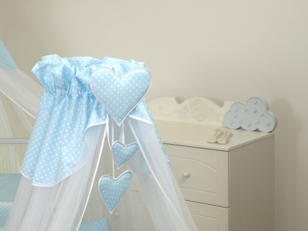 Cos bebe cu suport pe roti, saltea, lenjerie si baldachin, Bear Heart Blue [3]