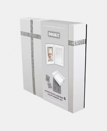 Cadouri baby shower - Cutie pentru amintirile bebelușului cu kit amprentă 2D – Double Frame White – Dooky