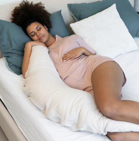 Doomoo - Perna mare 3 in 1 Comfy Big Tetra Almond din bumbac organic: perna gravide, suport pentru hranire, suport pentru bebe [5]