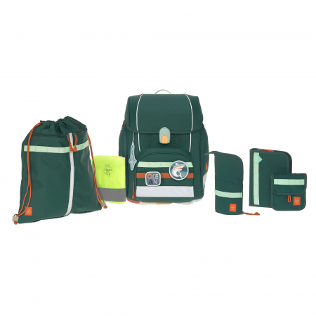 Ghiozdane si rucsace copii - Ghiozdan și accesorii, set de 7 piese, Boxy Unique Culoare: Dark green
