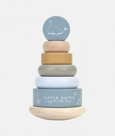 Jucarii educative din lemn/Constructie - Jucarie din lemn pentru stivuire Ocean Blue - Little Dutch