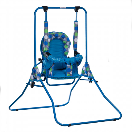 Leagan pentru copii, Top Kids, cu spatar reglabil si bara detasabila, Blue Dots [2]