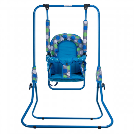 Leagan pentru copii, Top Kids, cu spatar reglabil si bara detasabila, Blue Dots [0]