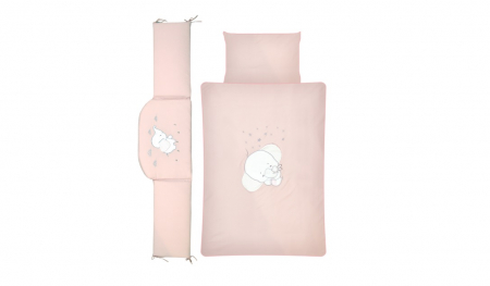 Lenjerii de pat - Lenjerie 3 piese Cu protectie laterala Elefant din Bumbac, 120x60 cm, Roz