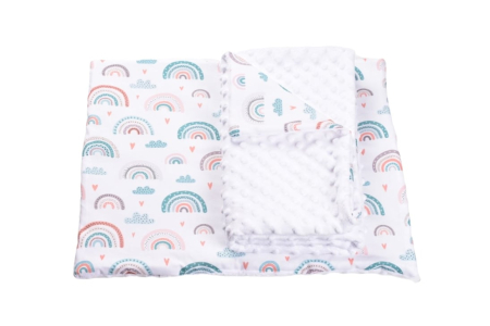 Lenjerii de pat - Lenjerie 3 piese patut 120x60 cm model curcubee si plus minky alb