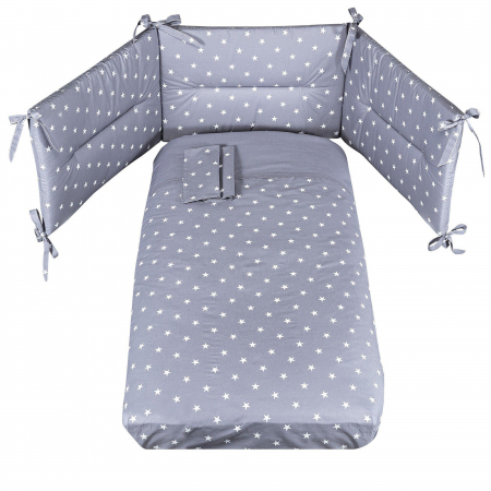 Lenjerii de pat - Lenjerie patut Stella grej 5 piese  compatibila pe 127 x 63cm sau 120 x 60cm.