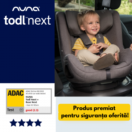 Nuna - Set Scaun auto rotativ i-Size TODL next Pine, 40-105 cm + Baza isofix BASE next i-Size pentru TODL next, testat ADAC de la nastere la 4 ani [4]