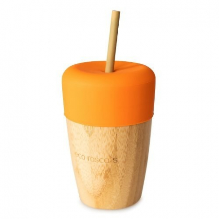 Pahare si cani de masa - Pahar din bambus mare 240 ml, portocaliu, eco rascals
