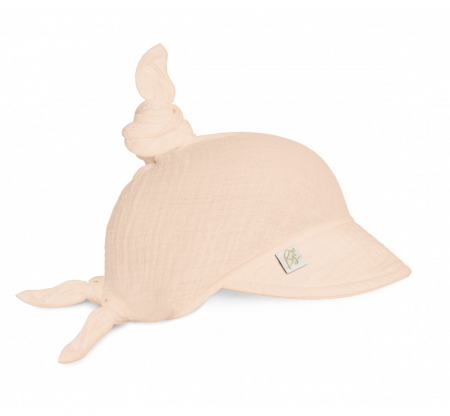 DE SEZON - Palarie de soare 6 luni - 6 ani reglabila din bumbac muselina cu cozoroc pentru protectie, Pastel Somon
