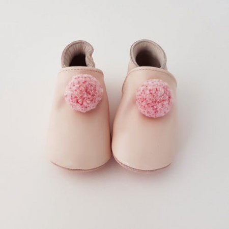 Papucei de casa roz cu pompoms [0]