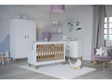 SET Pat din lemn si comoda Kubi- alb [4]