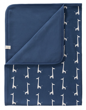 Accesorii pentru Botez - Păturică din bumbac organic, cu model Giraf indigo blue