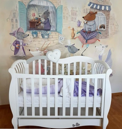 Patut bebe din lemn masiv, cu sertar, roti, laterale culisabile si inaltime reglabila a saltelei, Grace Silver, 127x63 cm [2]