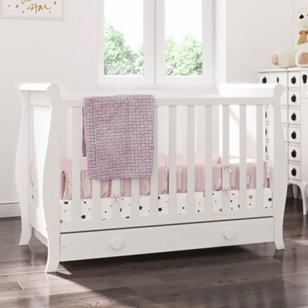 Patut copii din lemn  Mira 120x60 cm alb cu sertar