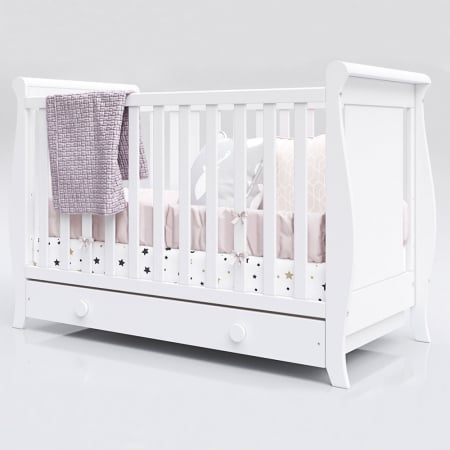 RESIGILATE - Patut copii din lemn  Masha 120x60 cm alb cu sertar si saltea