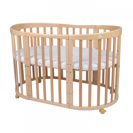 Paturi ovale din lemn - Patut Oval evolutiv-din lemn 7in1 cu saltea -natural -Bambus