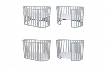 Patut Oval evolutiv din lemn 9 in 1 cu saltea -Grey -ce poate fi utilizat pana la 10 ani [8]