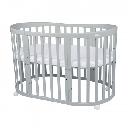 Paturi ovale din lemn - Patut Waldin Oval evolutiv din lemn 8 in 1 cu saltea -Grey