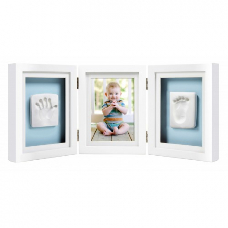 Cadouri baby shower - Pearhead - Kit rama foto tripla cu amprente manuta si piciorus