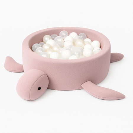 CAMERA COPILULUI - Piscină cu bile Bouclé MeowBaby® Turtle pentru copii – Raspberry Glaze Pink, cu 200 de bile incluse, din material reciclat certificat OEKO-TEX®