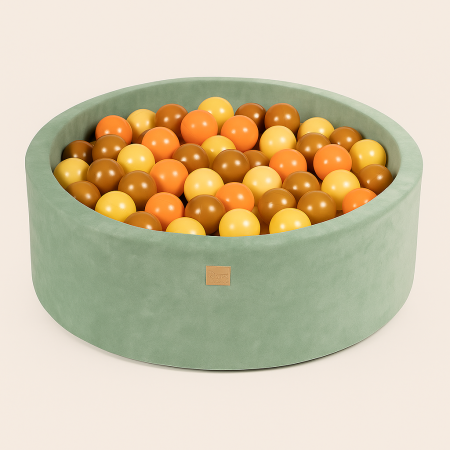 CAMERA COPILULUI - Piscină rotundă MeowBaby® 90x30 cm cu bile colorate (200 buc) – Piersică, Galben pastel, Auriu