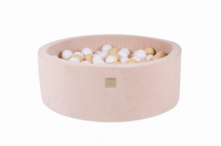 CAMERA COPILULUI - Piscina uscata cu 200 de bile (Alb, Bej) MeowBaby  , 90x30 cm, Catifea Ecru