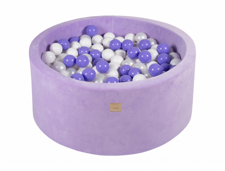 Piscine cu bile - Piscina uscata cu 250 de bile (Alb Perlat, Alb, Lila) Lavanda, 90x40 cm, Catifea Lila