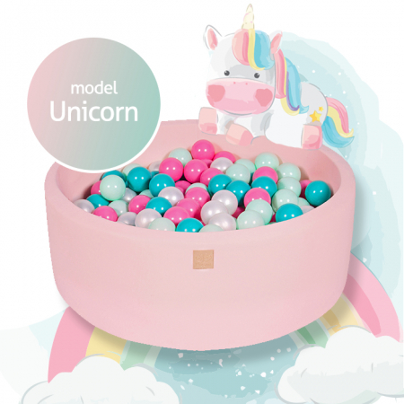 Piscine cu bile - Piscina uscata cu 250 de bile (Alb perlat, Turcoaz, Roz pastel, Mint)-Unicorn, 90x40 cm, Roz deschis
