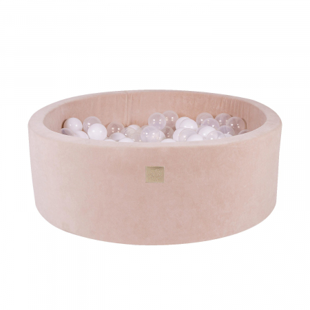 Piscina uscata cu 250 de bile (Alb, Transparent, Alb perlat) MeowBaby®, Angel, 90x30 cm, Catifea Ecru [1]