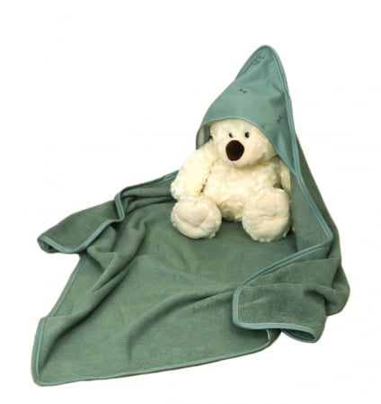Halate si Prosoape - Prosop de baie pentru bebelusi din bumbac Frotte, cu gluga, Pure Verde Salvia, 75 x 75 cm