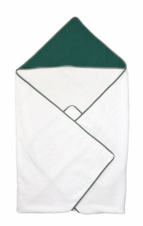 PUERICULTURA - Prosop de baie pentru bebelusi din bumbac Muslin, cu gluga, Puzzle Verde, 75 x 75 cm