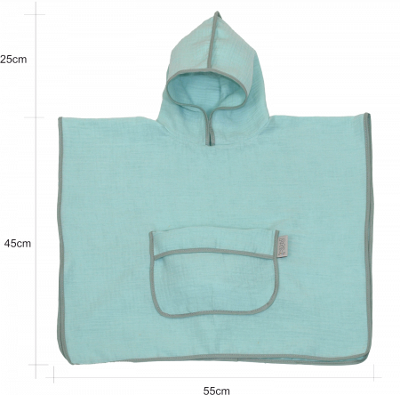 Prosop din bumbac muselina cu gluga si buzunar pentru bebelusi si copii, Poncho, Mint, 60x65 cm [4]