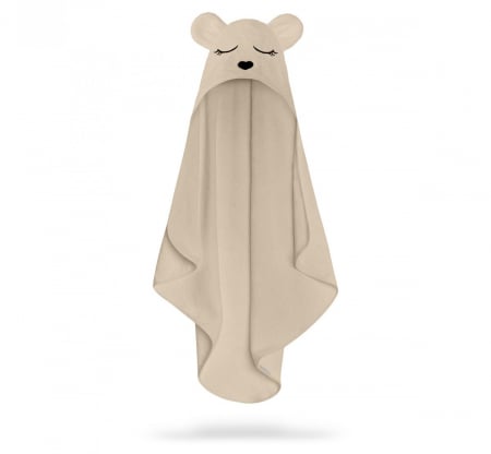 DE SEZON - Prosop din fibra de bambus cu gluga pentru bebelusi si copii, Teddy Beige, marimea S 85x90cm