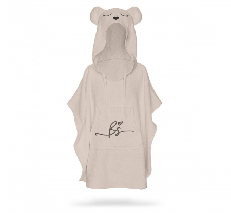 PUERICULTURA - Prosop din fibra de bambus cu gluga si buzunar pentru bebelusi si copii, Poncho Teddy, Beige, 73x58 cm