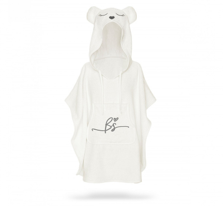PUERICULTURA - Prosop din fibra de bambus cu gluga si buzunar pentru bebelusi si copii, Poncho Teddy, Ecri, 73x58 cm