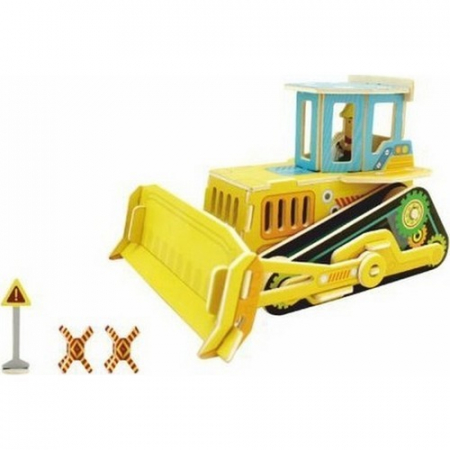 Jucarii educative - Puzzle 3D Buldozer, Robotime, Lemn, 35 piese, VE205