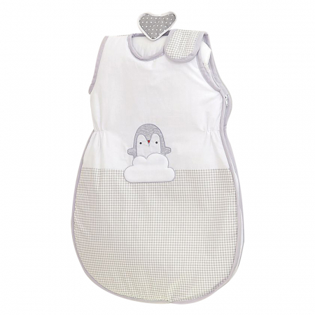 Saci de dormit - Sac de dormit fara maneci, broderie Pinguin Bumbac Gri 80 cm, 74x50 cm, Amy