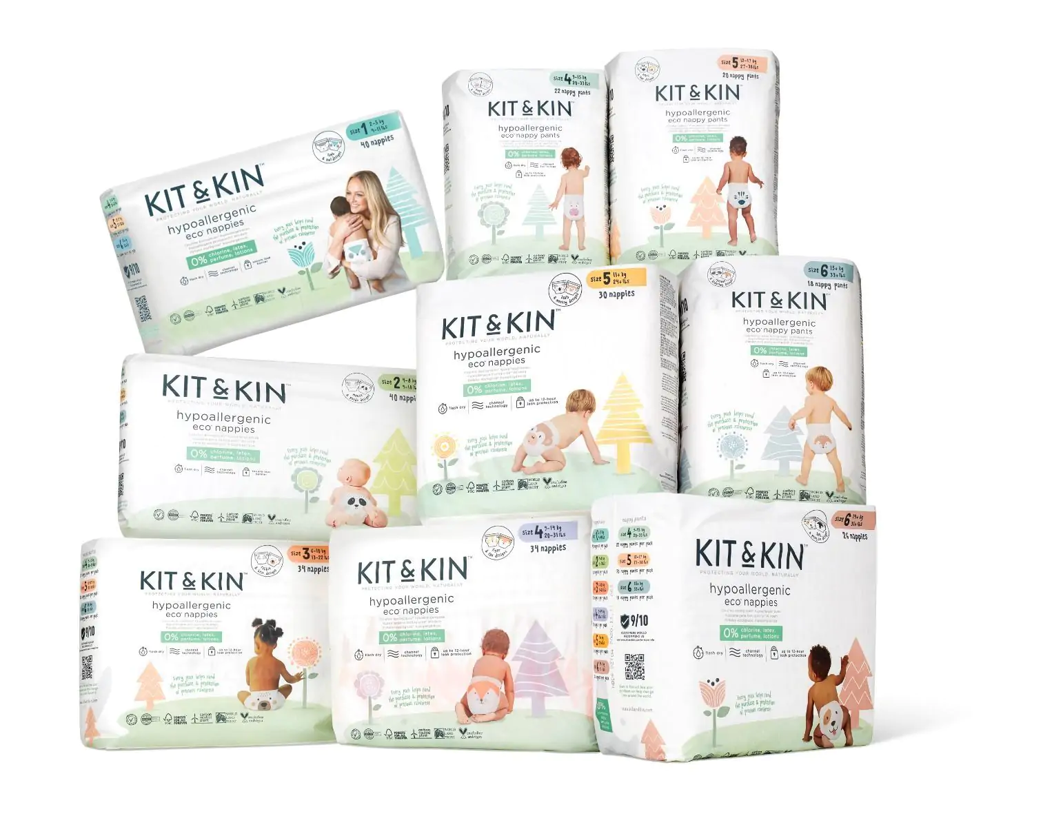 Scutece premium - Scutece Hipoalergenice Eco Kit&Kin, Marimea 1 - 152 buc , protectie pana la 12 ore - (2-5 kg)