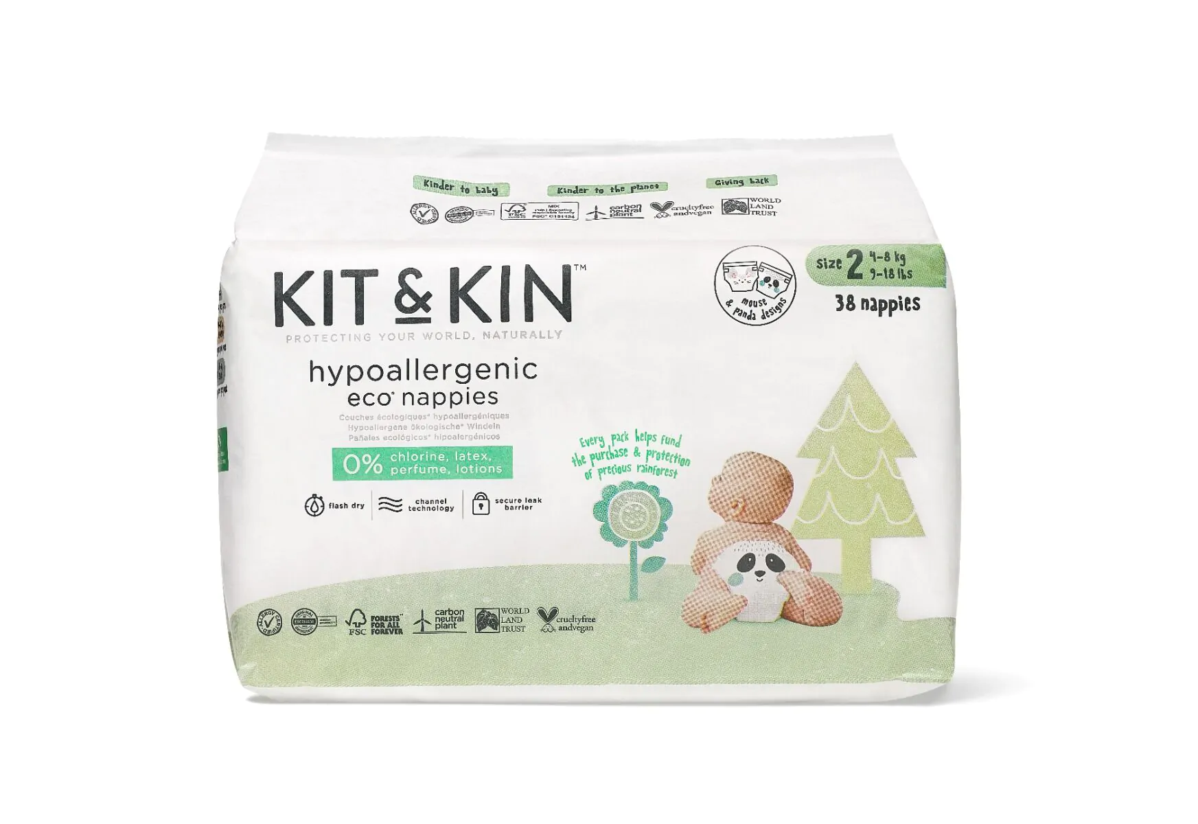 MODA COPII - Scutece Hipoalergenice Eco Kit&Kin, Marimea 2, 4-8 kg , 38 buc