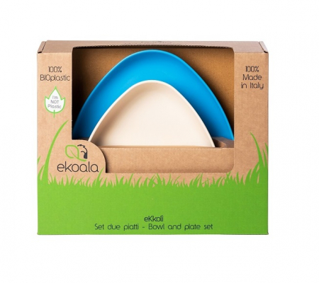 Articole de masa - Set 2 farfurii, eKoala, BIOplastic, White/Blue