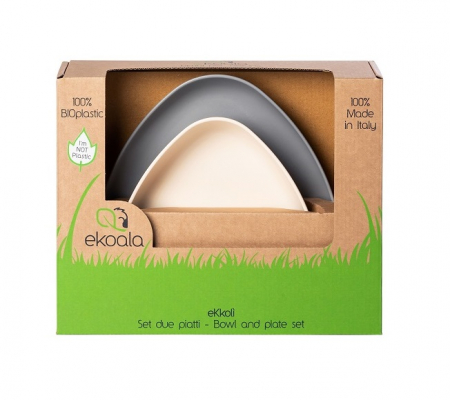 Articole de masa - Set 2 farfurii, eKoala, BIOplastic, White/Grey